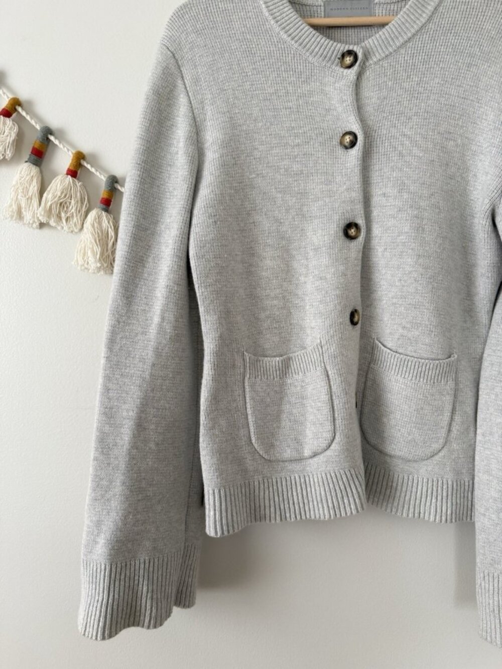 Modern Citizen Eames Organic Cotton Wool Gray Flare Sleeve Cardigan Modest L - Picture 5 of 13